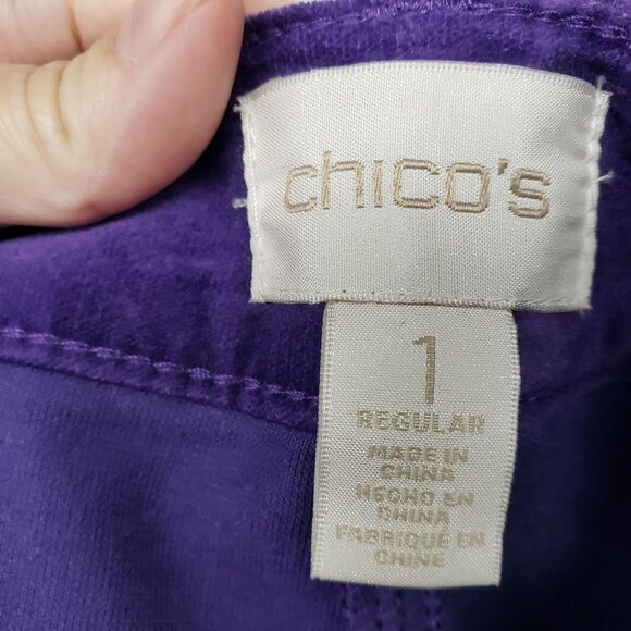 Chico's Purple Velvet Pants Embellished Pockets Bling Fall Winter Womens 1 - Picture 9 of 11